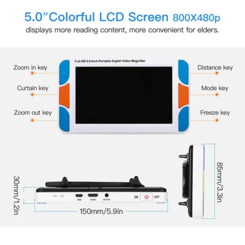 ⁦Eyoyo 5.0 بوصة LCD 3-48X المكبر الرقمي المحمول لوبا الإلكترونية قراءة الفيديو المعونة المحمولة مع HDMI 1080 i60 وإخراج AV - AliExpress⁩ - الصورة ⁦2⁩